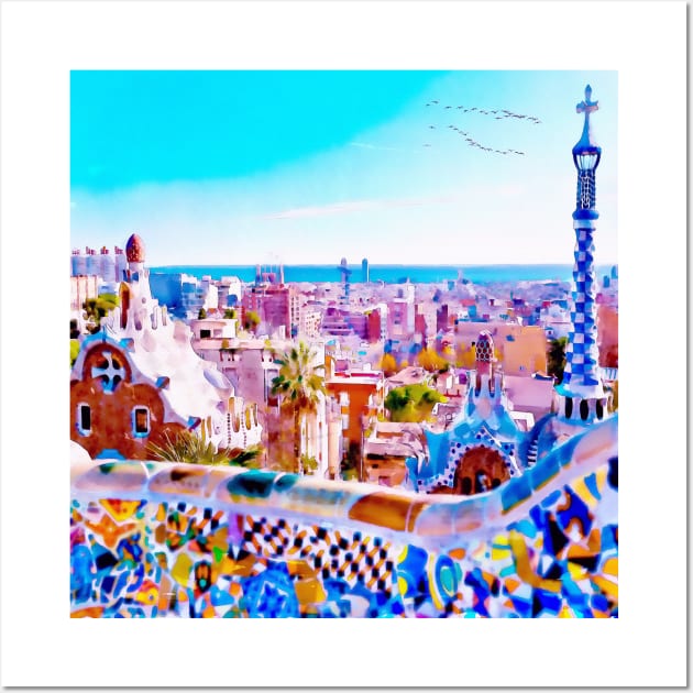 Park Guell Watercolor painting Wall Art by Marian Voicu